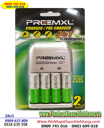 Preermxl FC001 _Bộ sạc pin AA Preermxl FC001 Kèm sẳn 04 pin sạc Voniko AA2700mAh 1.2v